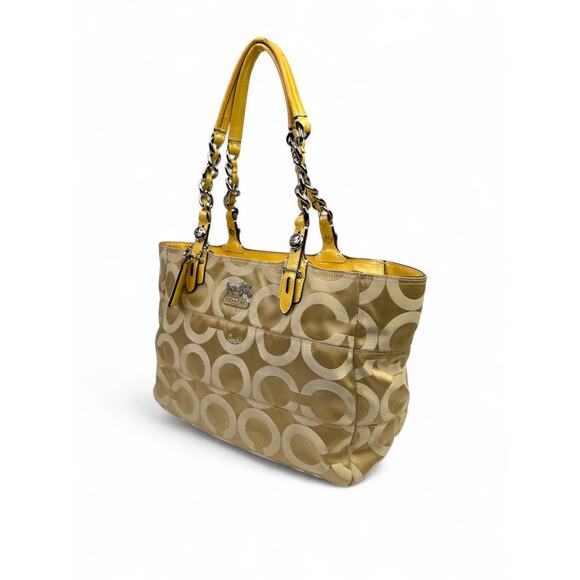 Coach Y2K Madison Tribeca Op Art Gold Sateen & Patent Leather Tote - Picture 8 of 16